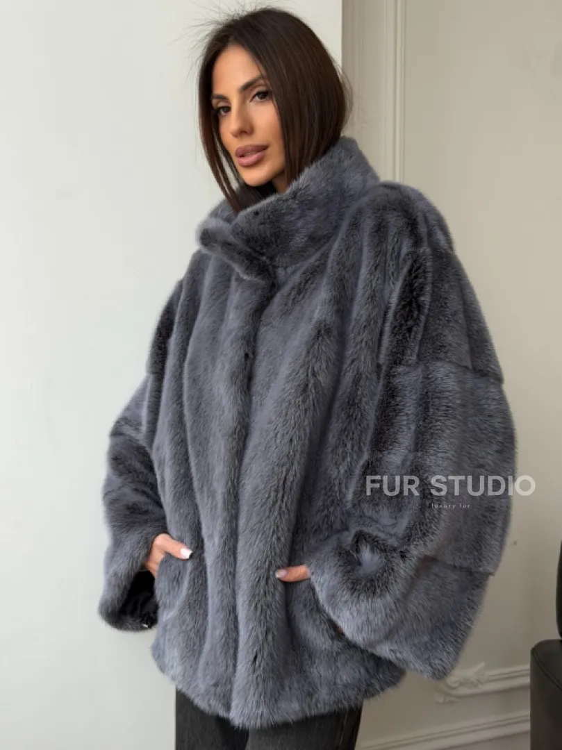 Короткая норковая шуба - стойка воротник