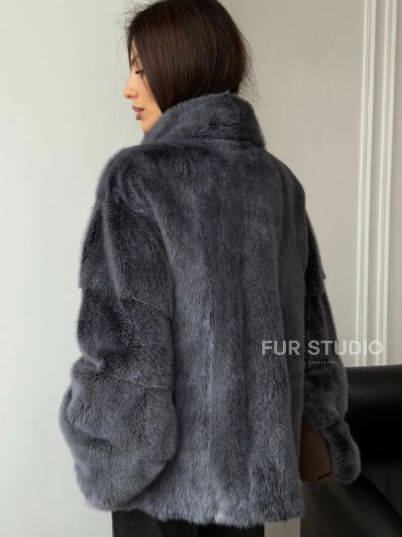 Короткая норковая шуба - стойка воротник