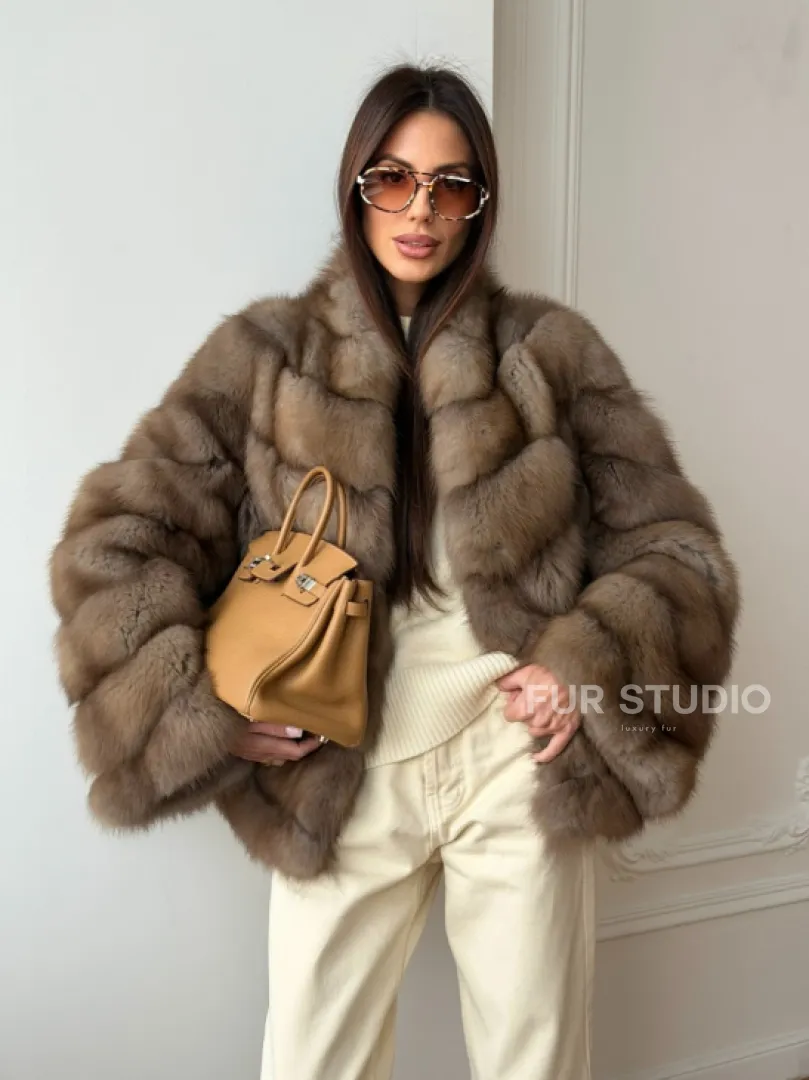 Шуба из меха куницы - рукава косичкой