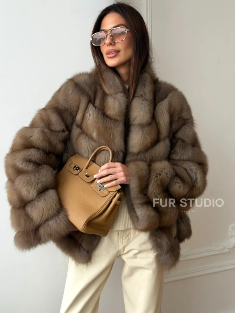 Шуба из меха куницы - рукава косичкой