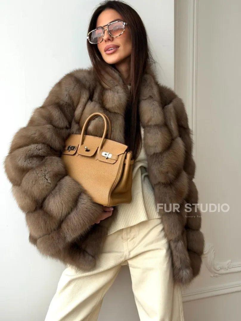 Шуба из меха куницы - рукава косичкой