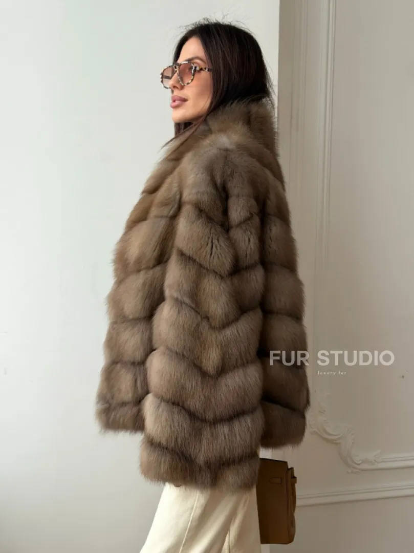 Шуба из меха куницы - рукава косичкой