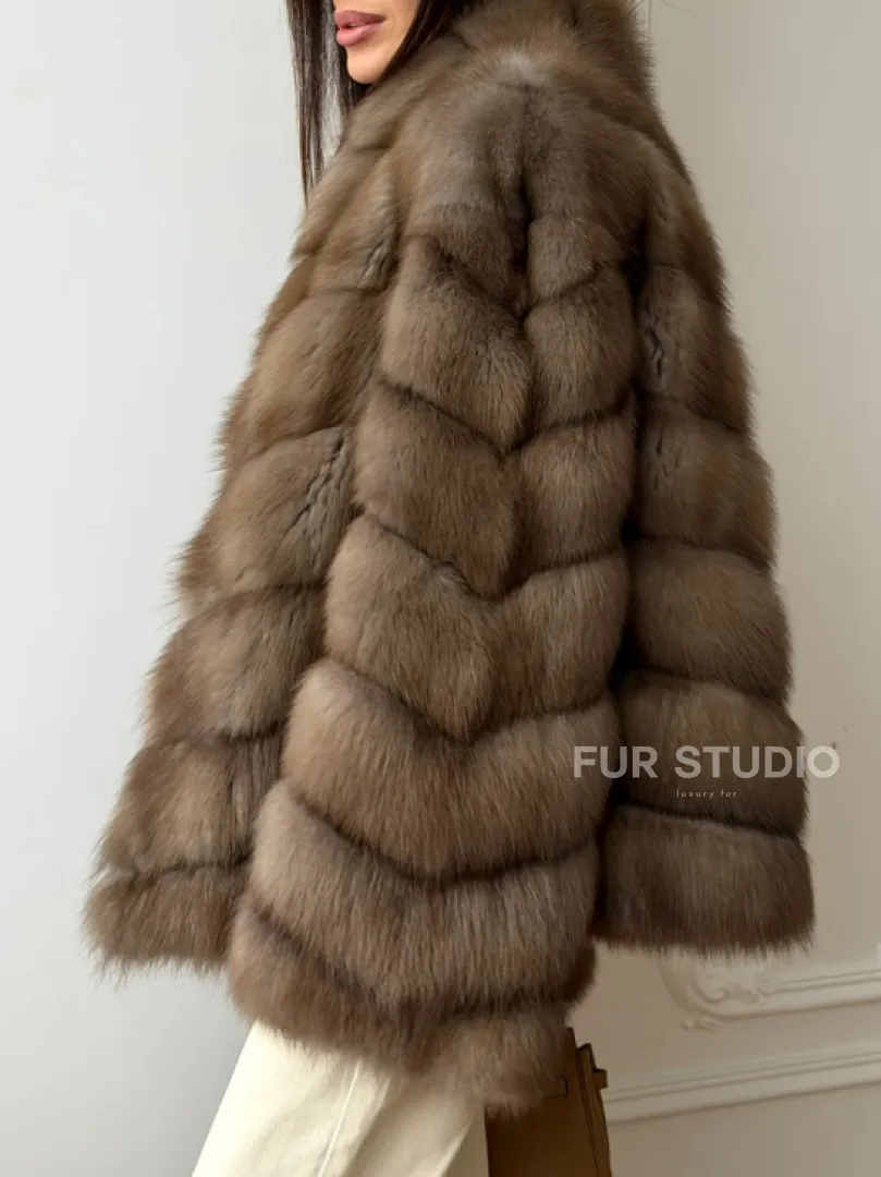 Шуба из меха куницы - рукава косичкой