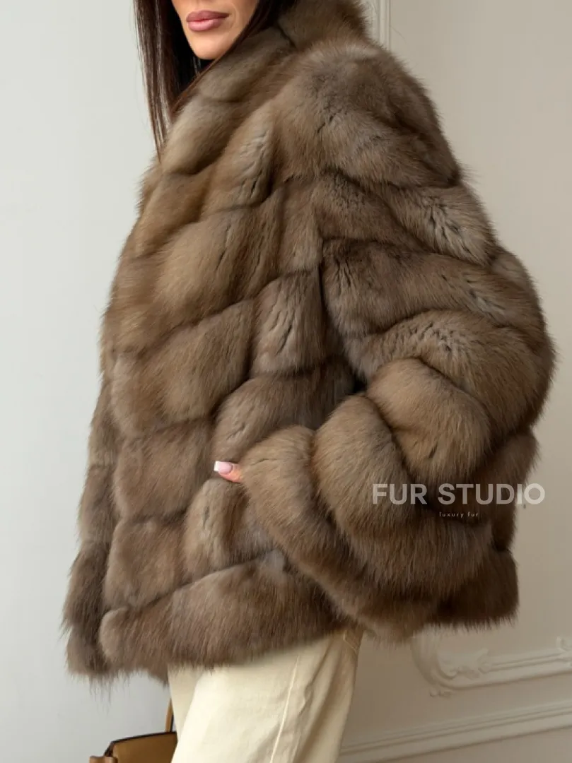 Шуба из меха куницы - рукава косичкой