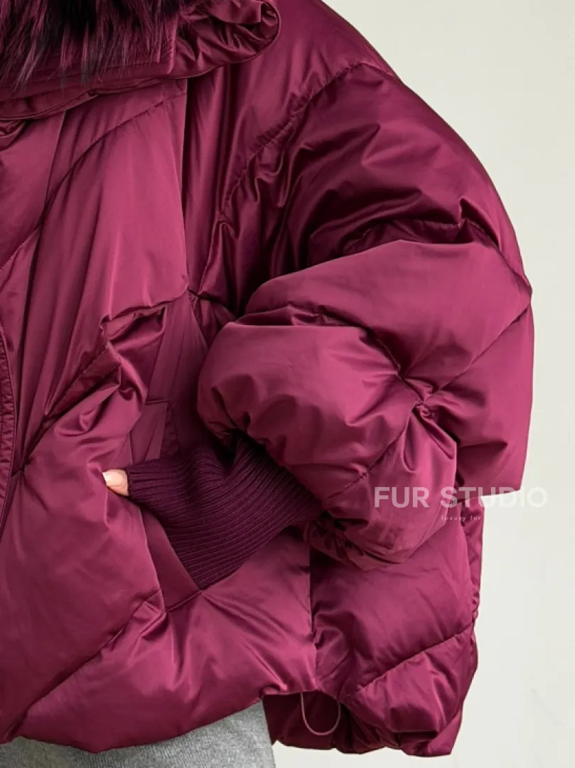 Пуховик с мехом чернобурки