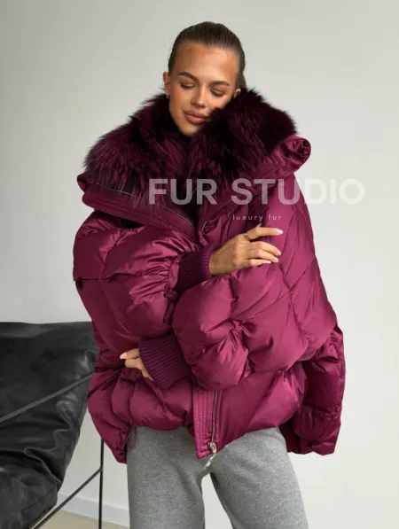 Пуховик с мехом чернобурки - фото 0