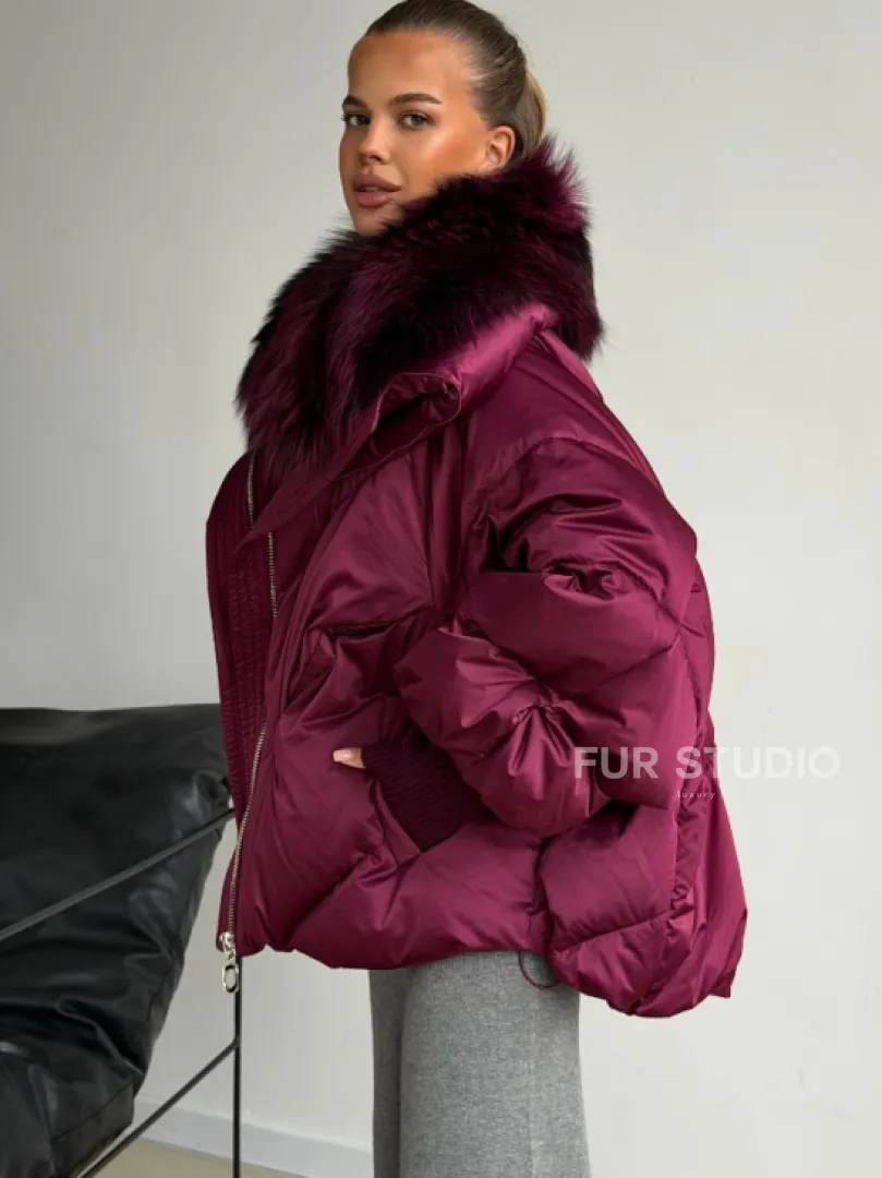 Пуховик с мехом чернобурки