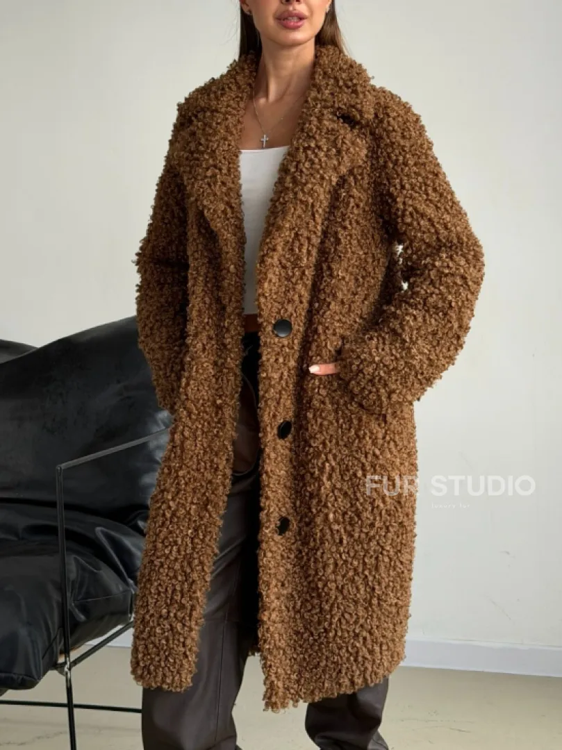 Коричневая двухсторонняя дубленка из экомеха