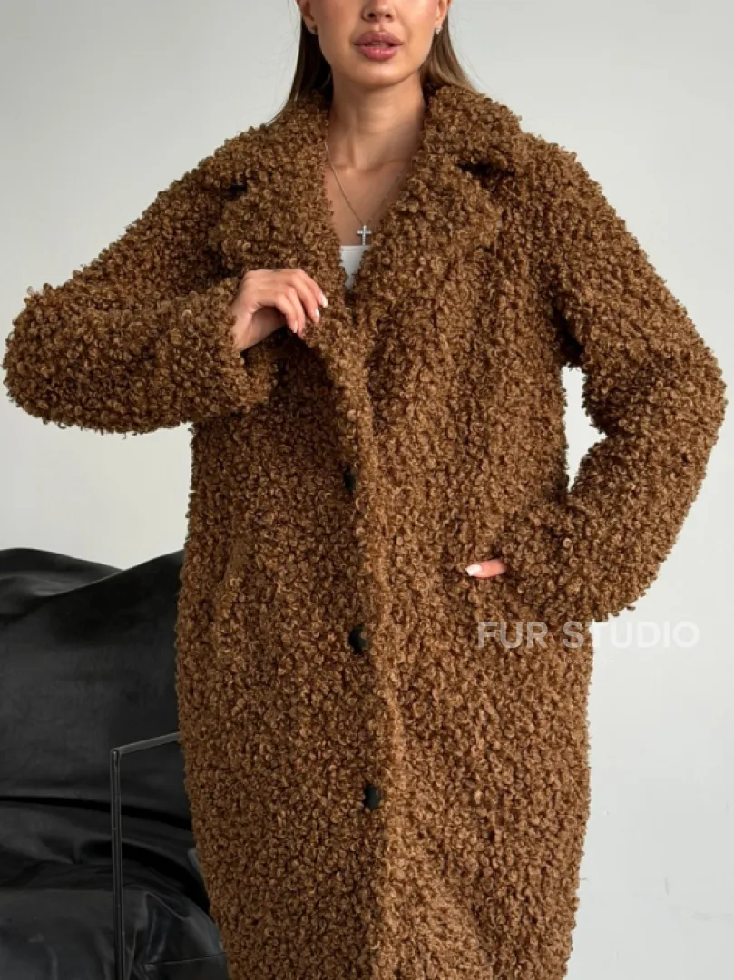 Коричневая двухсторонняя дубленка из экомеха