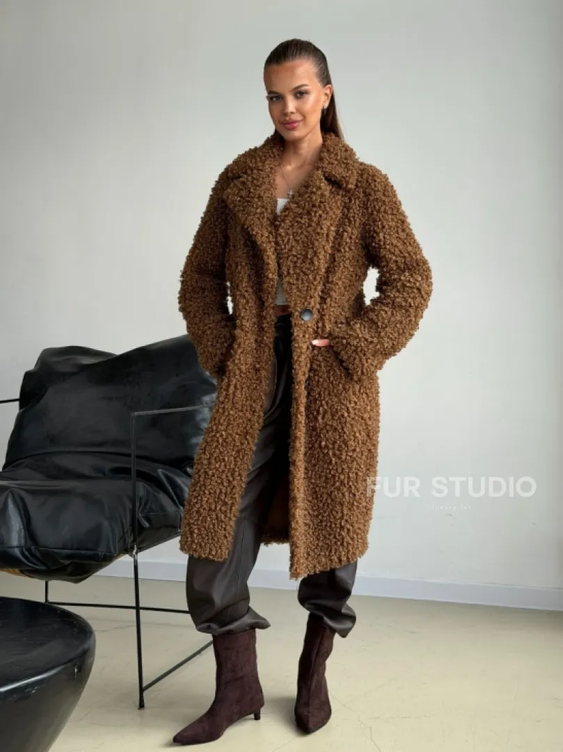 Коричневая двухсторонняя дубленка из экомеха