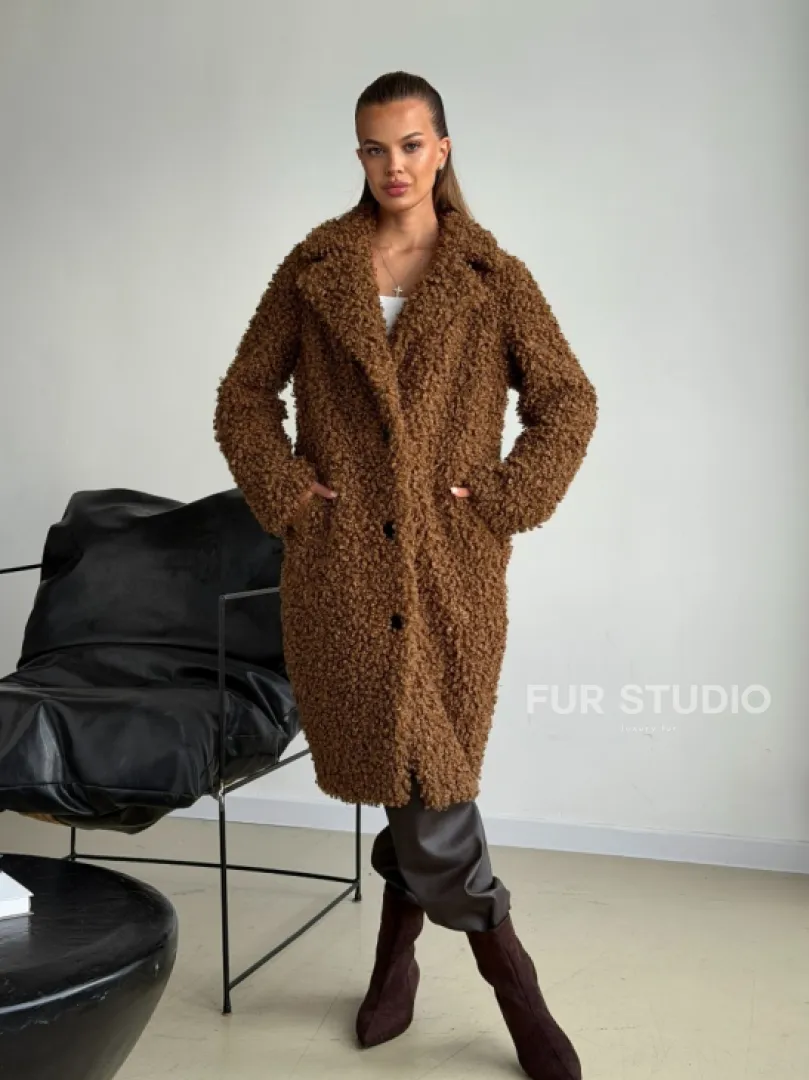 Коричневая двухсторонняя дубленка из экомеха