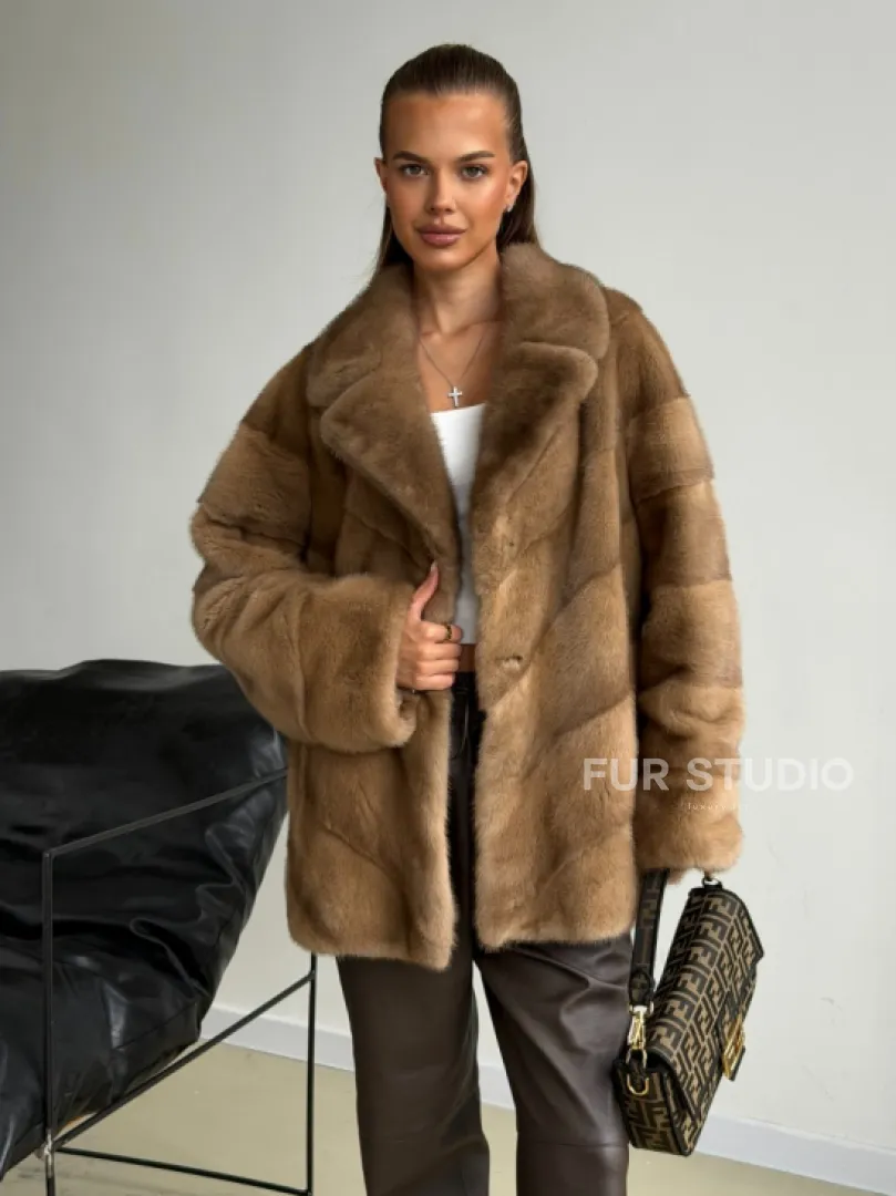 Норковый полушубок - английский воротник