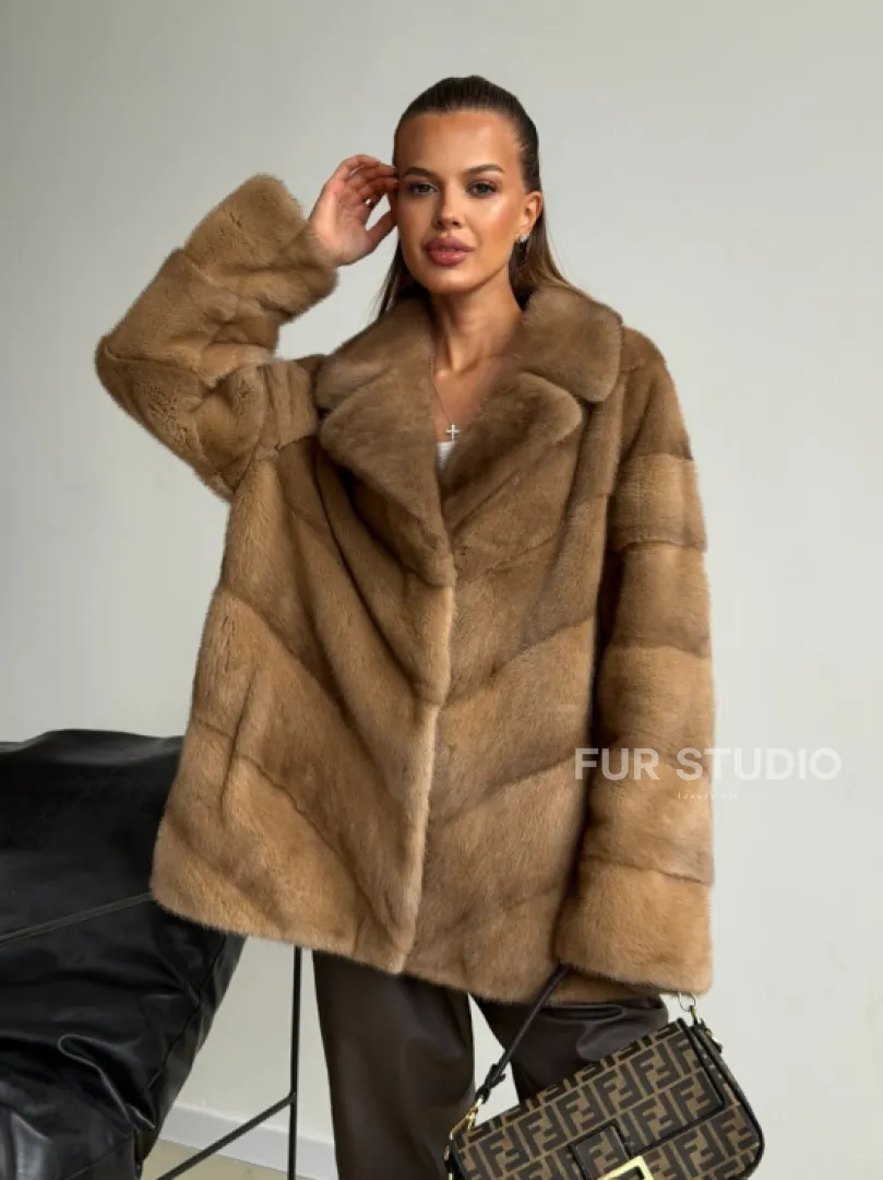 Норковый полушубок - английский воротник