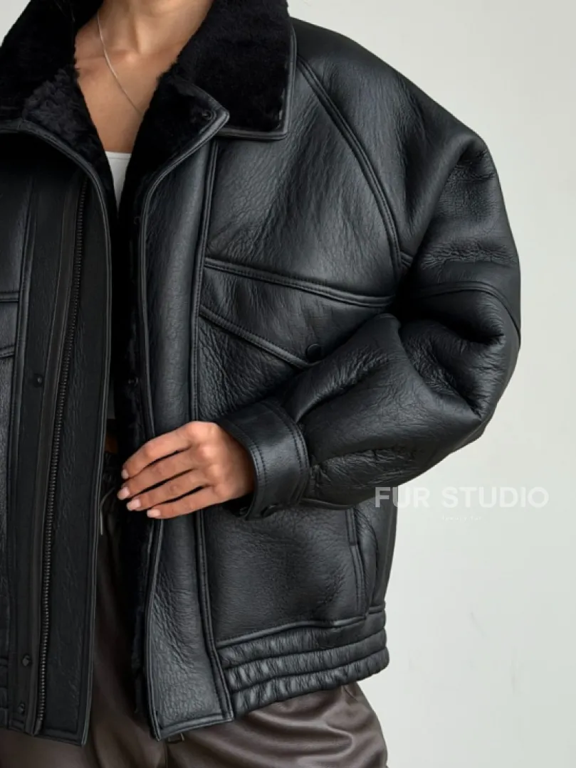 Черная натуральная дубленка из овчины