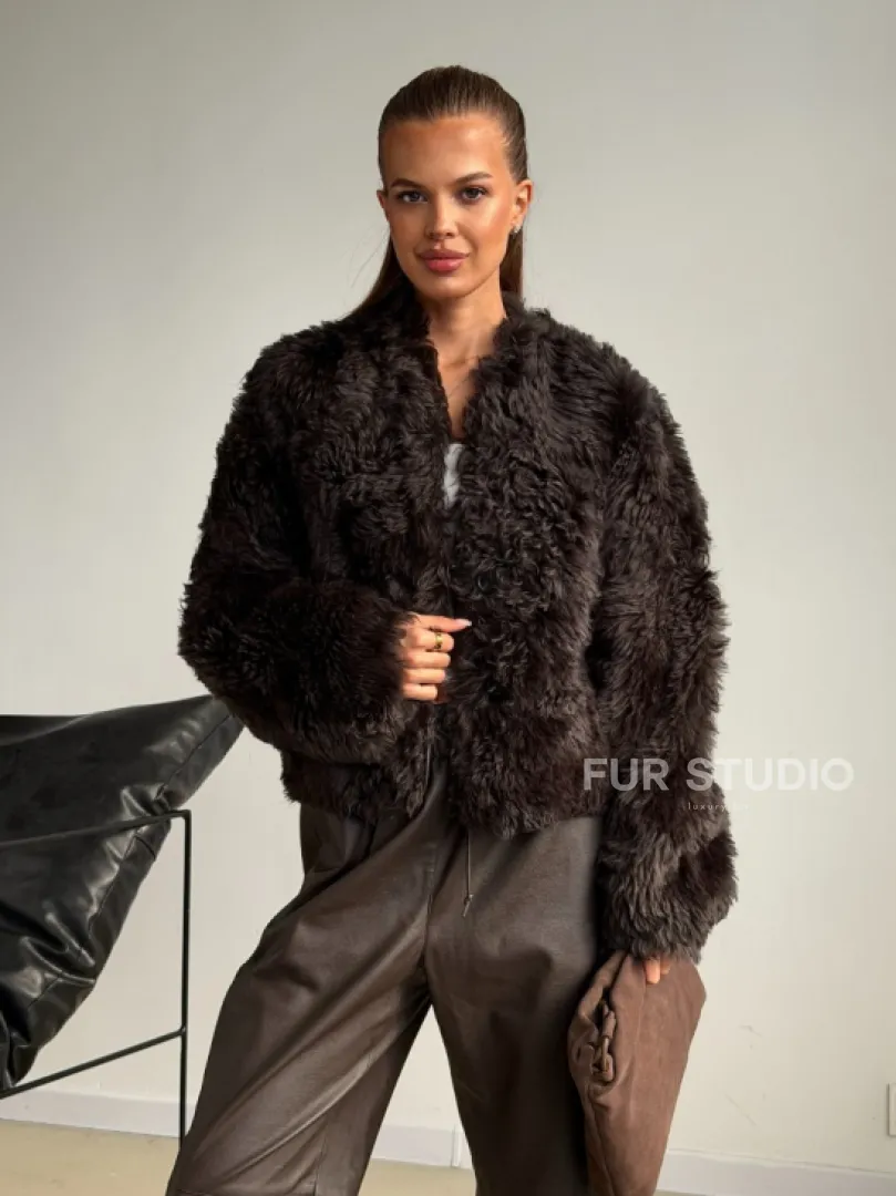 Дубленка кроп-топ из овчины калган