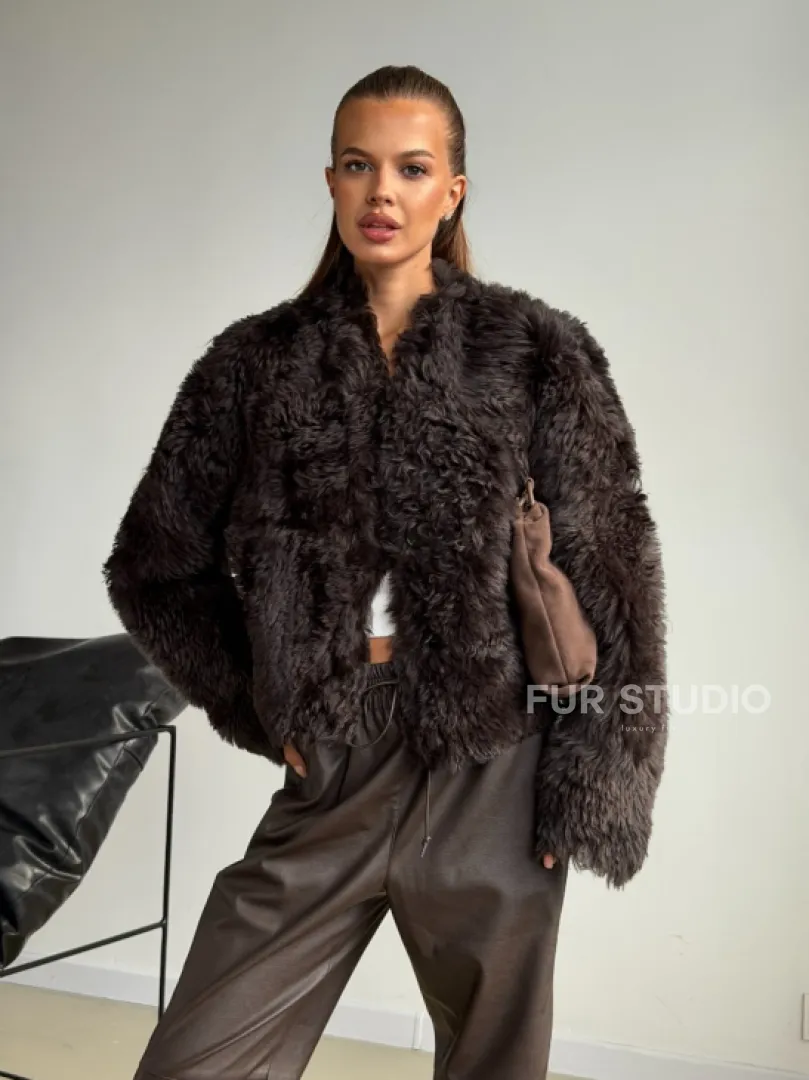 Дубленка кроп-топ из овчины калган