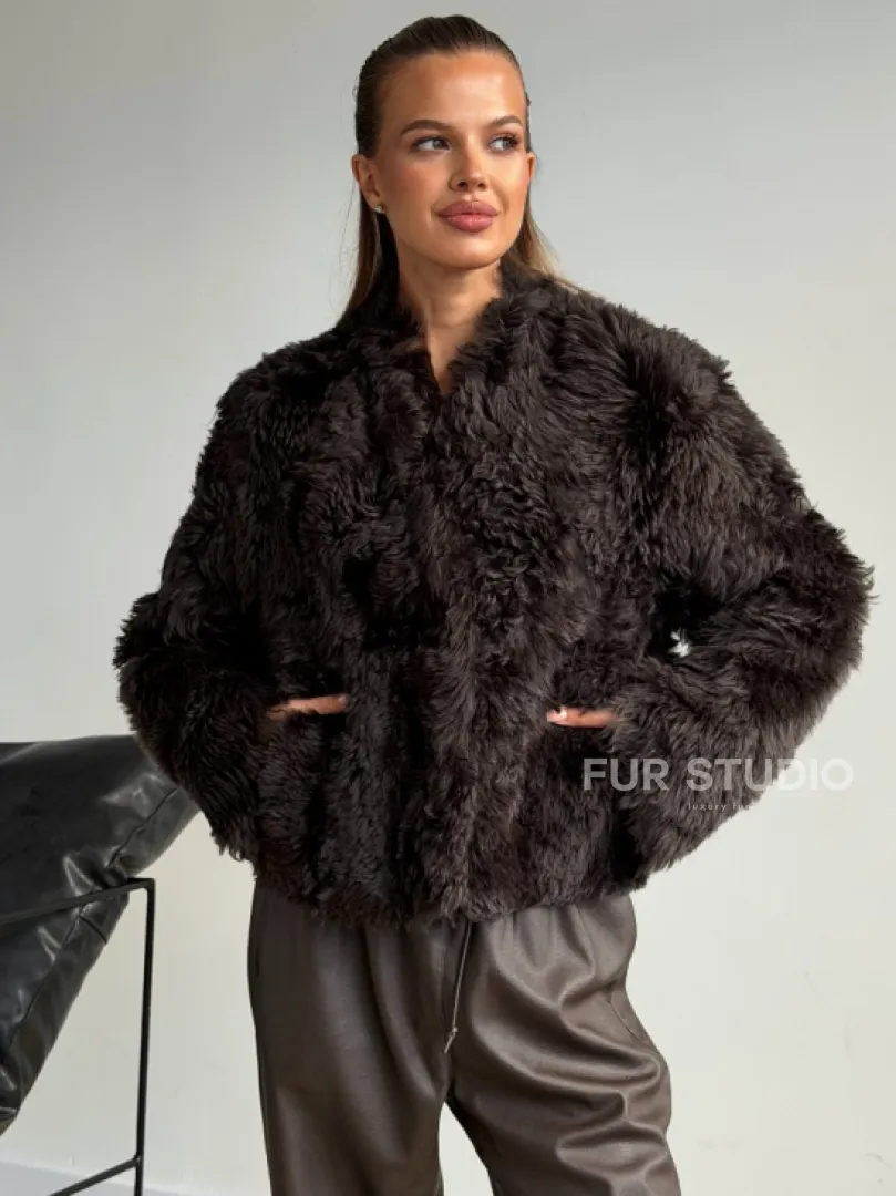 Дубленка кроп-топ из овчины калган
