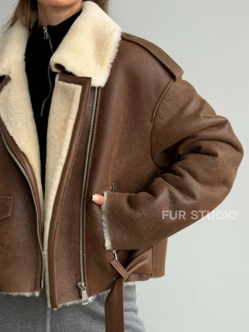 Короткая косуха-дубленка из овчины