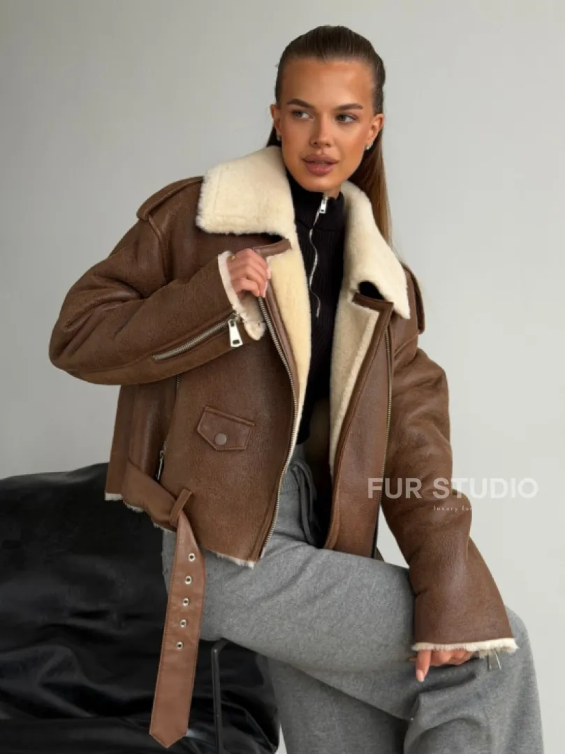 Короткая косуха-дубленка из овчины