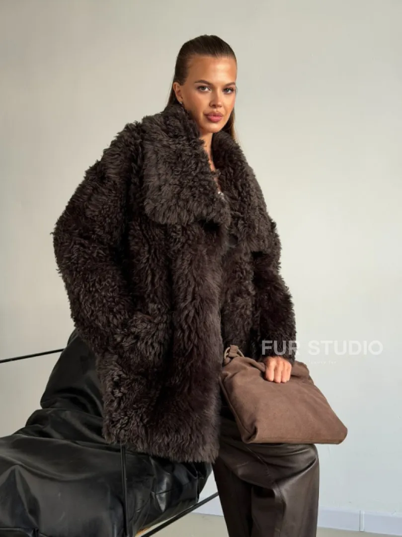 Дублёнка коричневая из овчины - тиградо