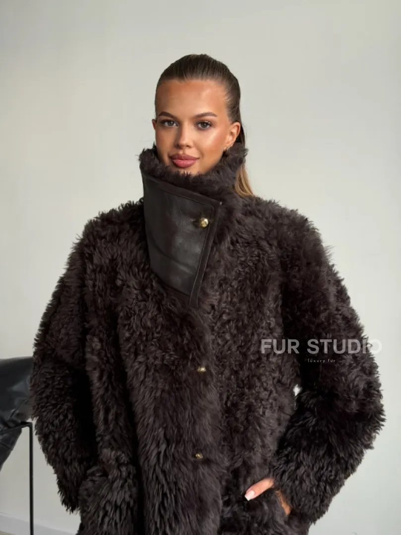 Дублёнка коричневая из овчины - тиградо