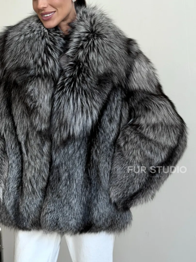 Шуба чернобурка - воротник шаль