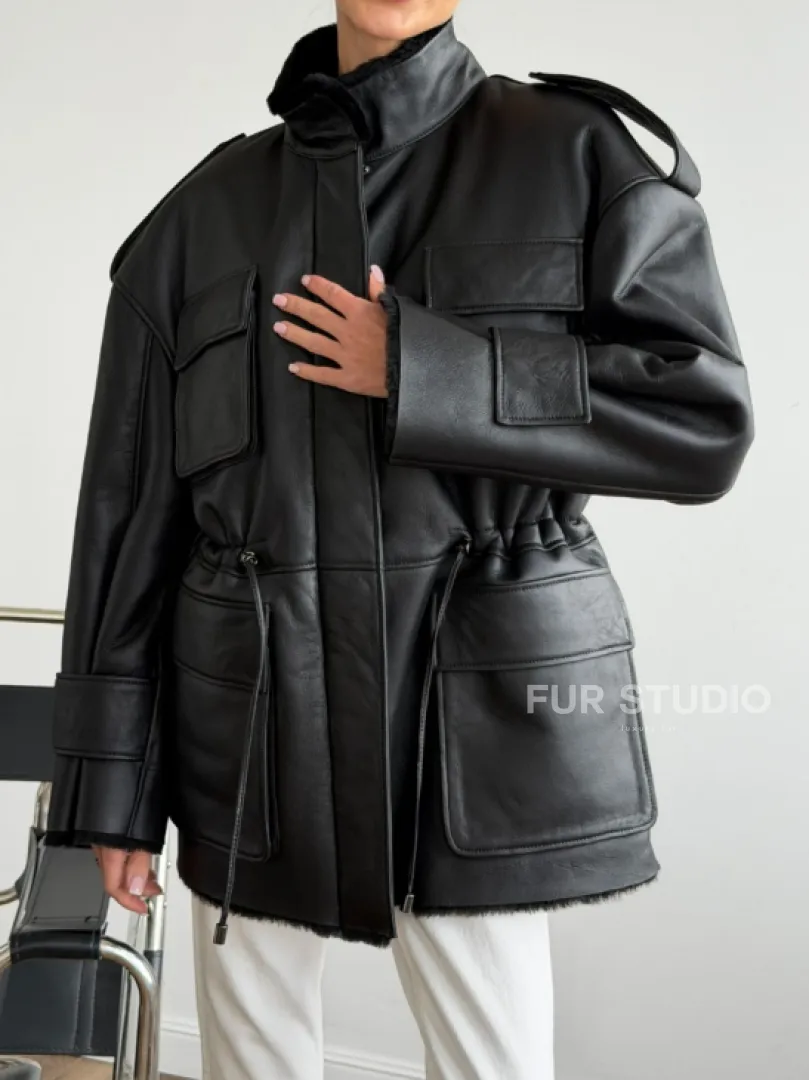 Черная куртка - дубленка из испанского мериноса