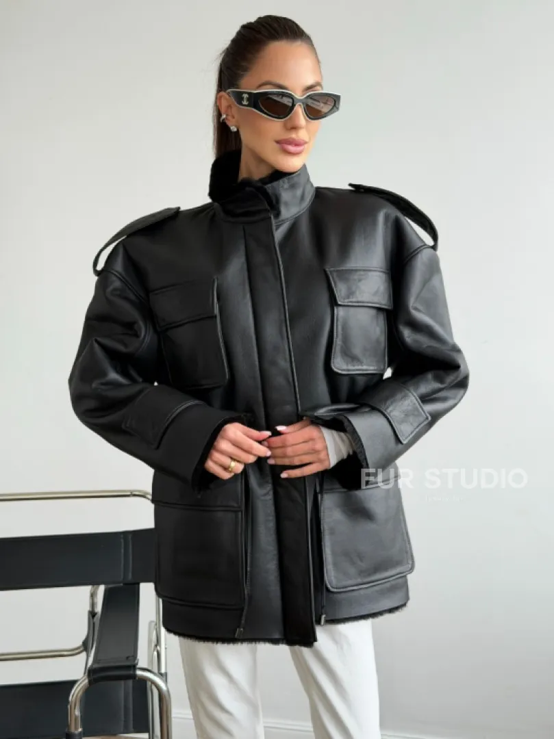 Черная куртка - дубленка из испанского мериноса