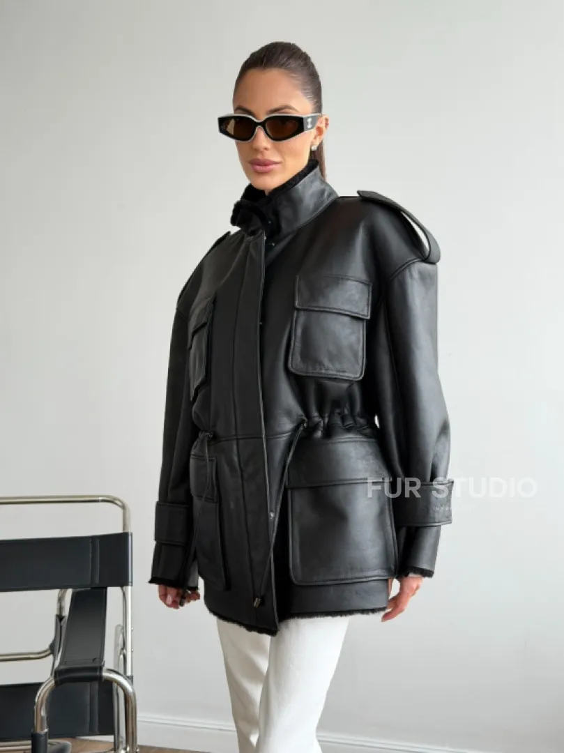 Черная куртка - дубленка из испанского мериноса