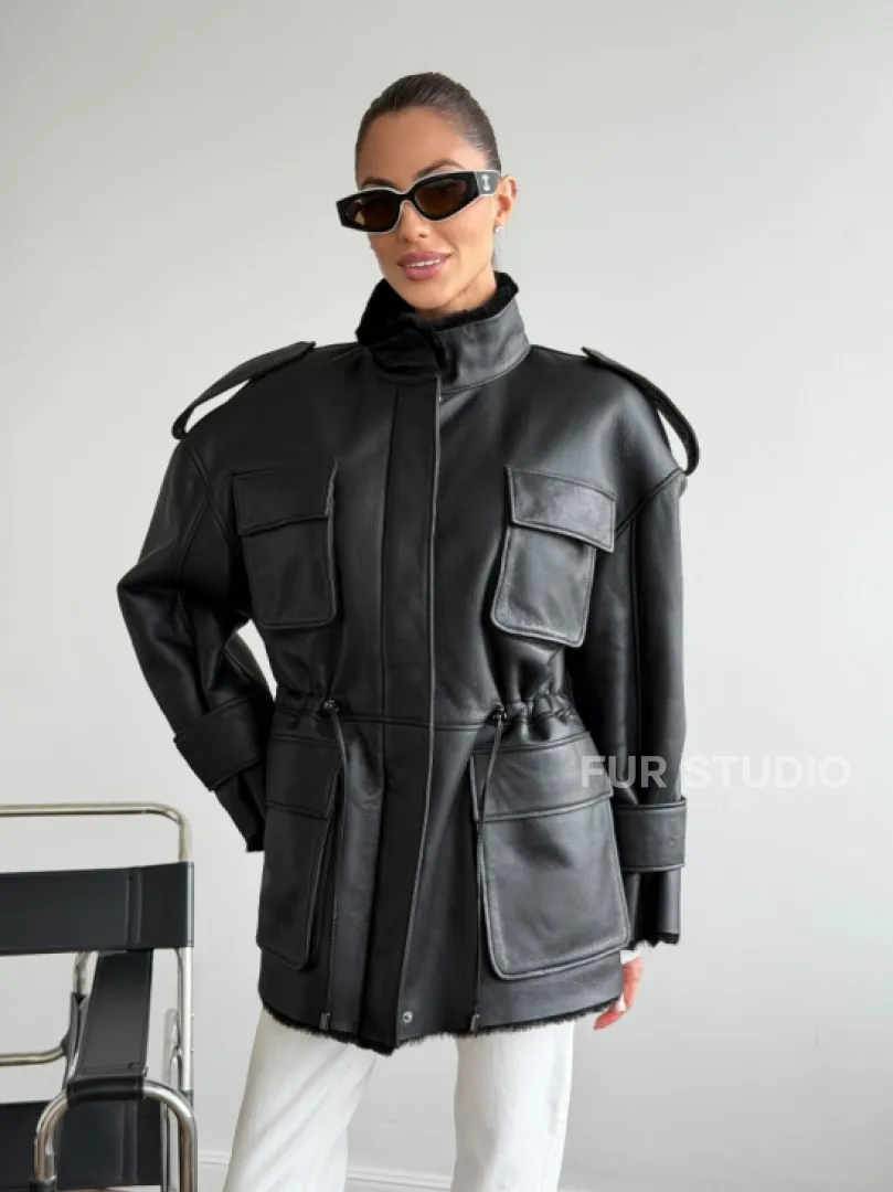 Черная куртка - дубленка из испанского мериноса