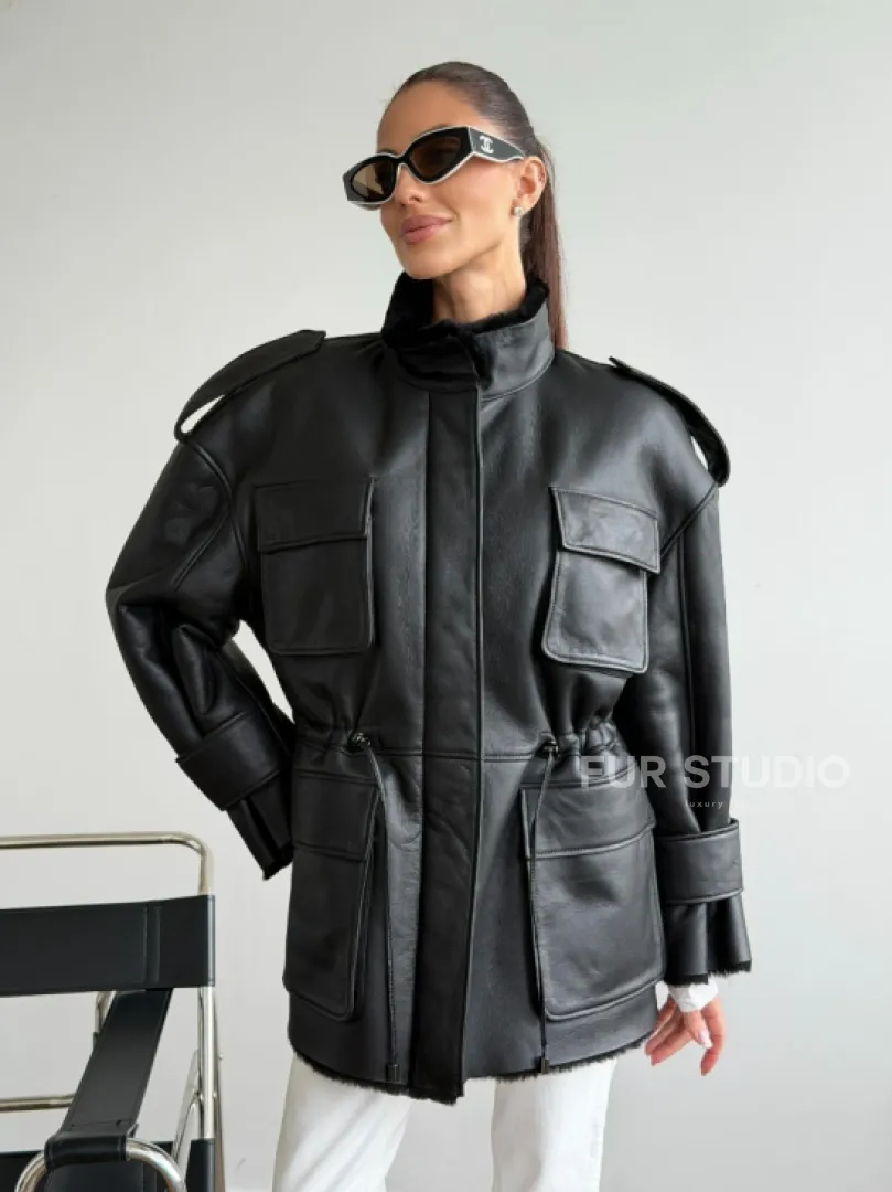 Черная куртка - дубленка из испанского мериноса