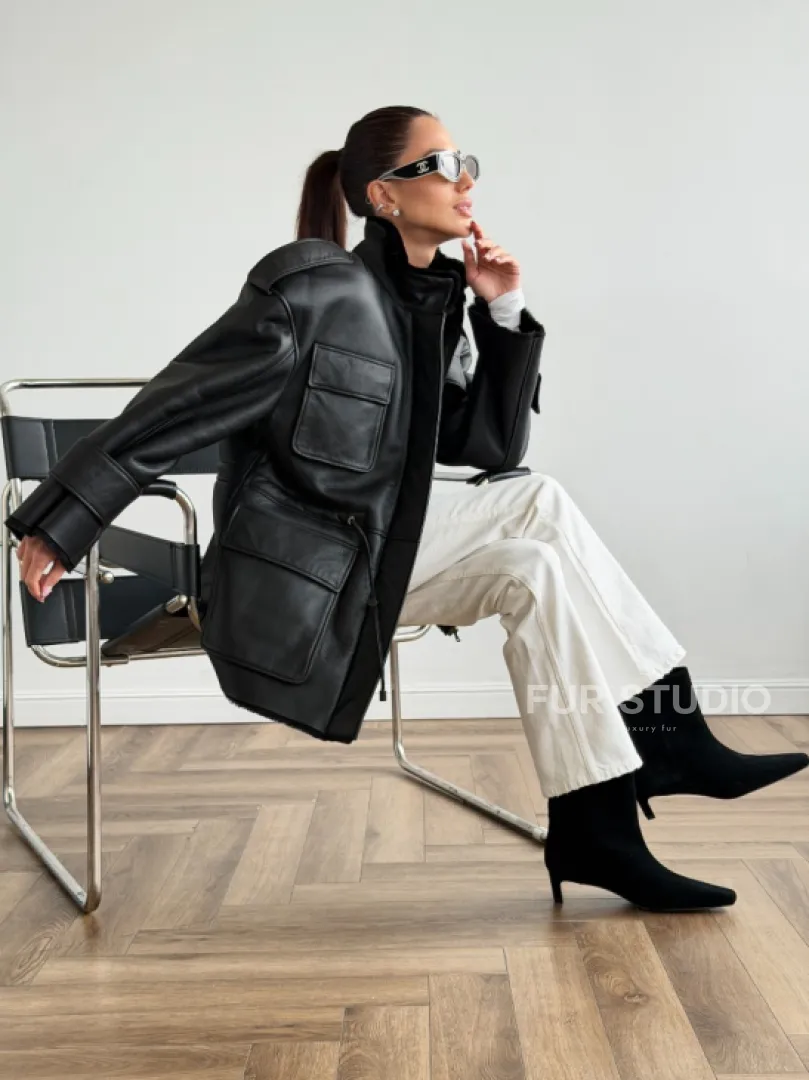 Черная куртка - дубленка из испанского мериноса