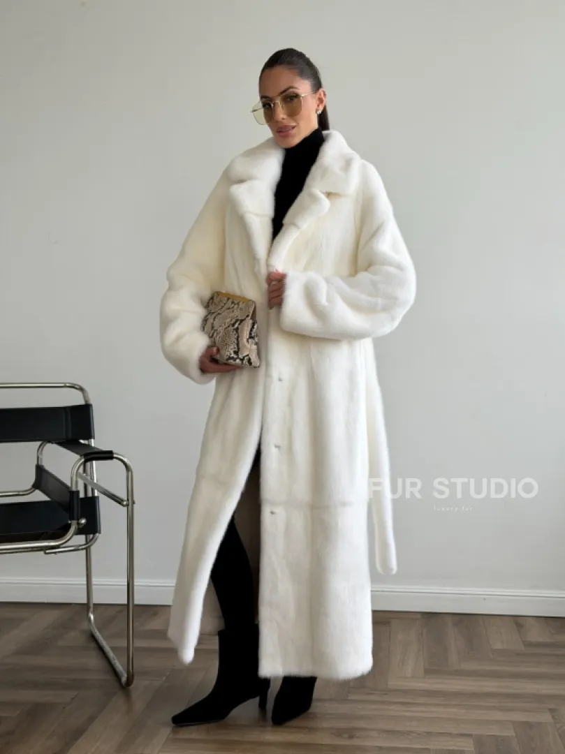 Белая норковая шуба в пол