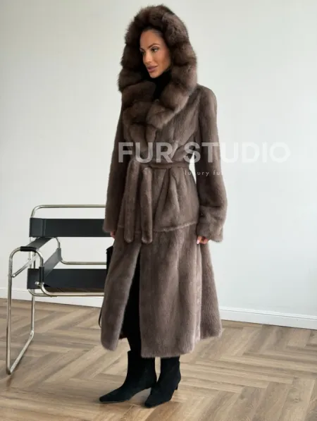 Шуба норковая длинная с капюшоном - фото 7