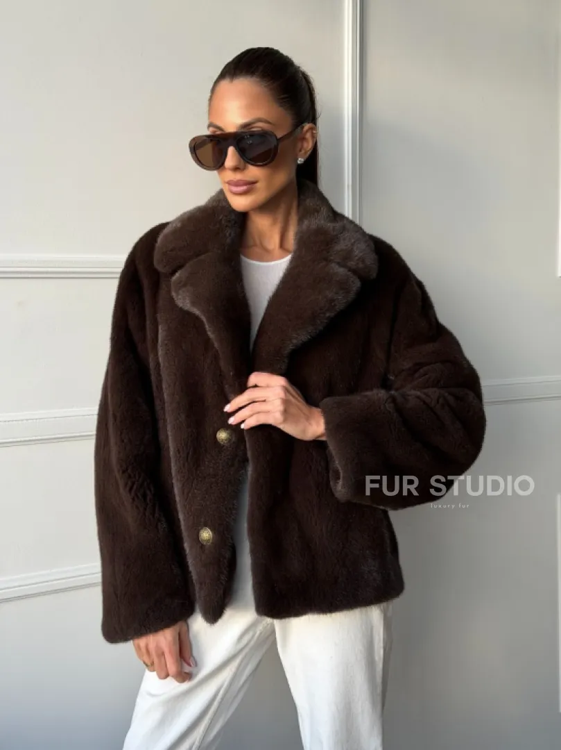 Пиджак норковый - английский воротник