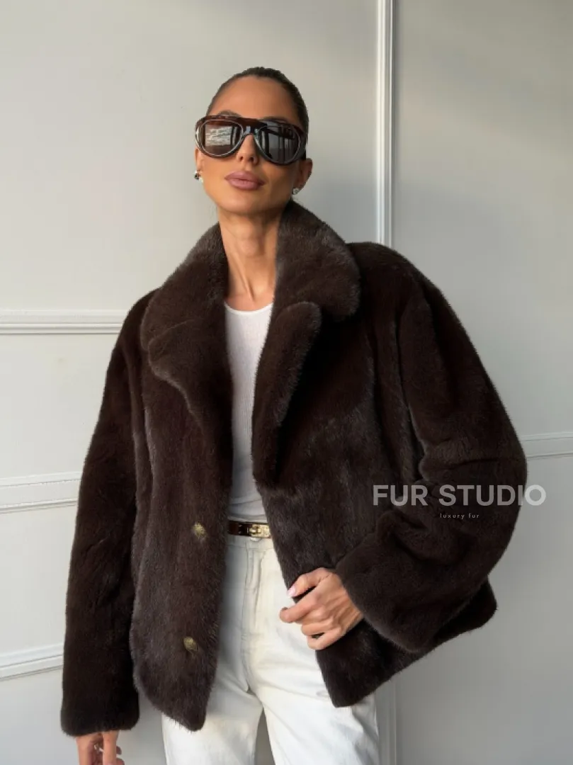 Пиджак норковый - английский воротник