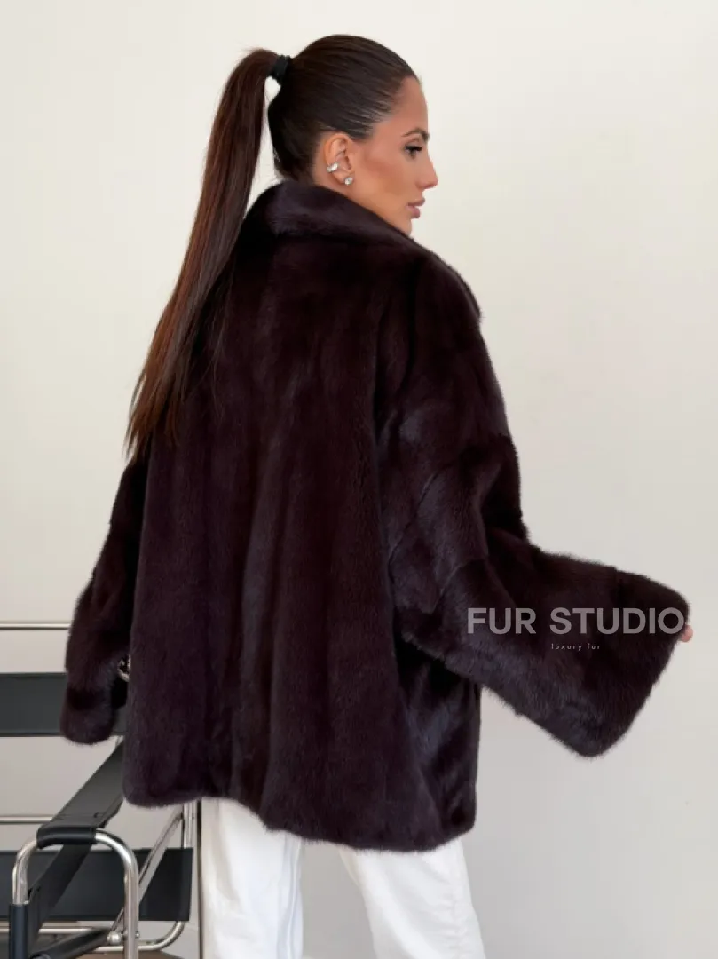 Норковый полушубок - цвет инжир