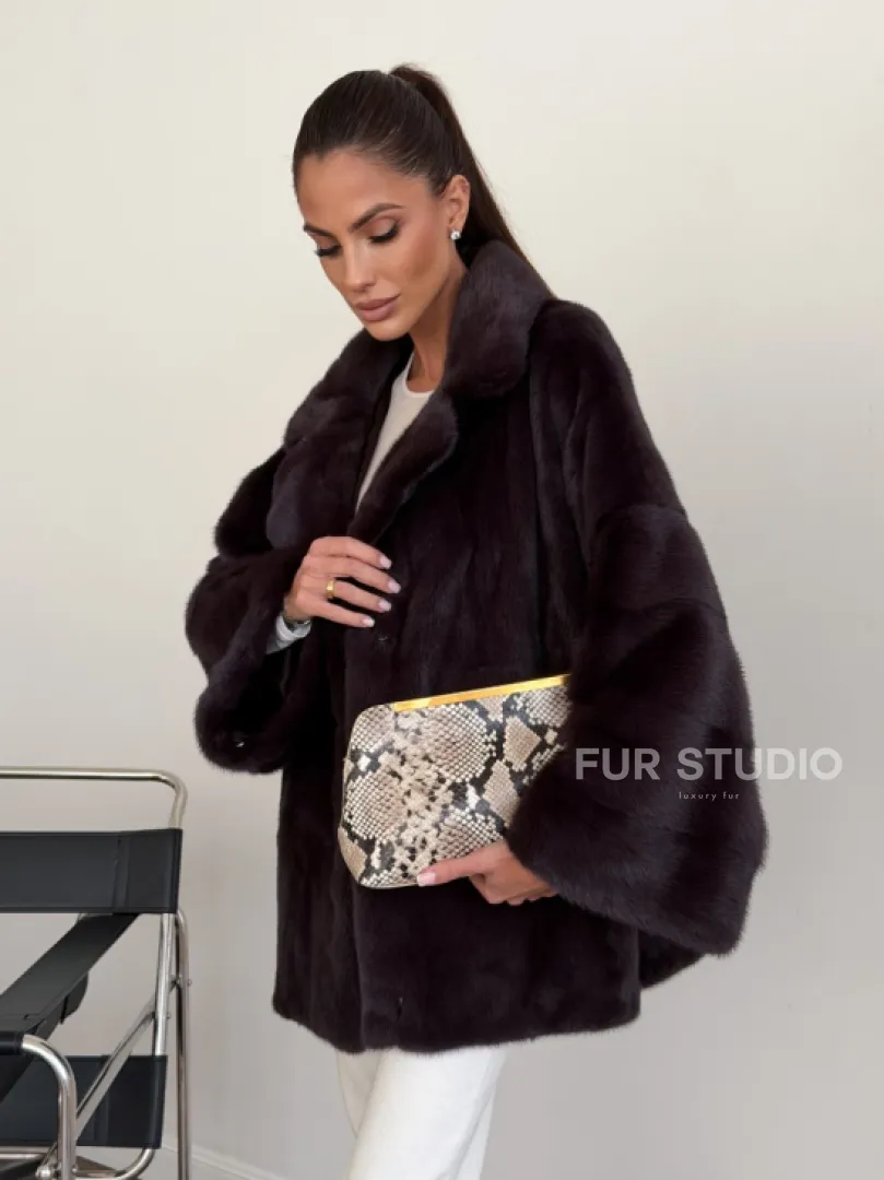 Норковый полушубок - цвет инжир