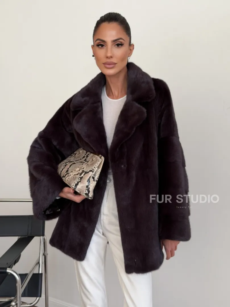 Норковый полушубок - цвет инжир