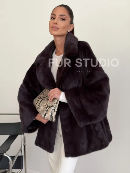 Норковый полушубок - цвет инжир - фото 3