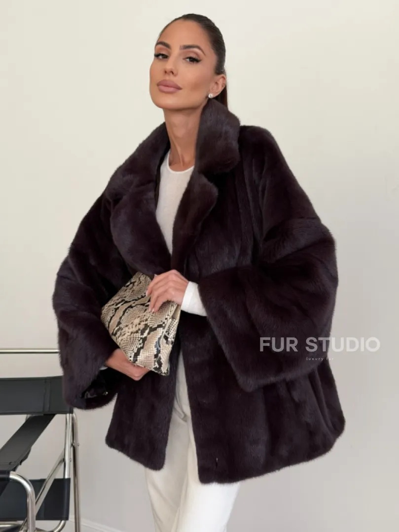 Норковый полушубок - цвет инжир