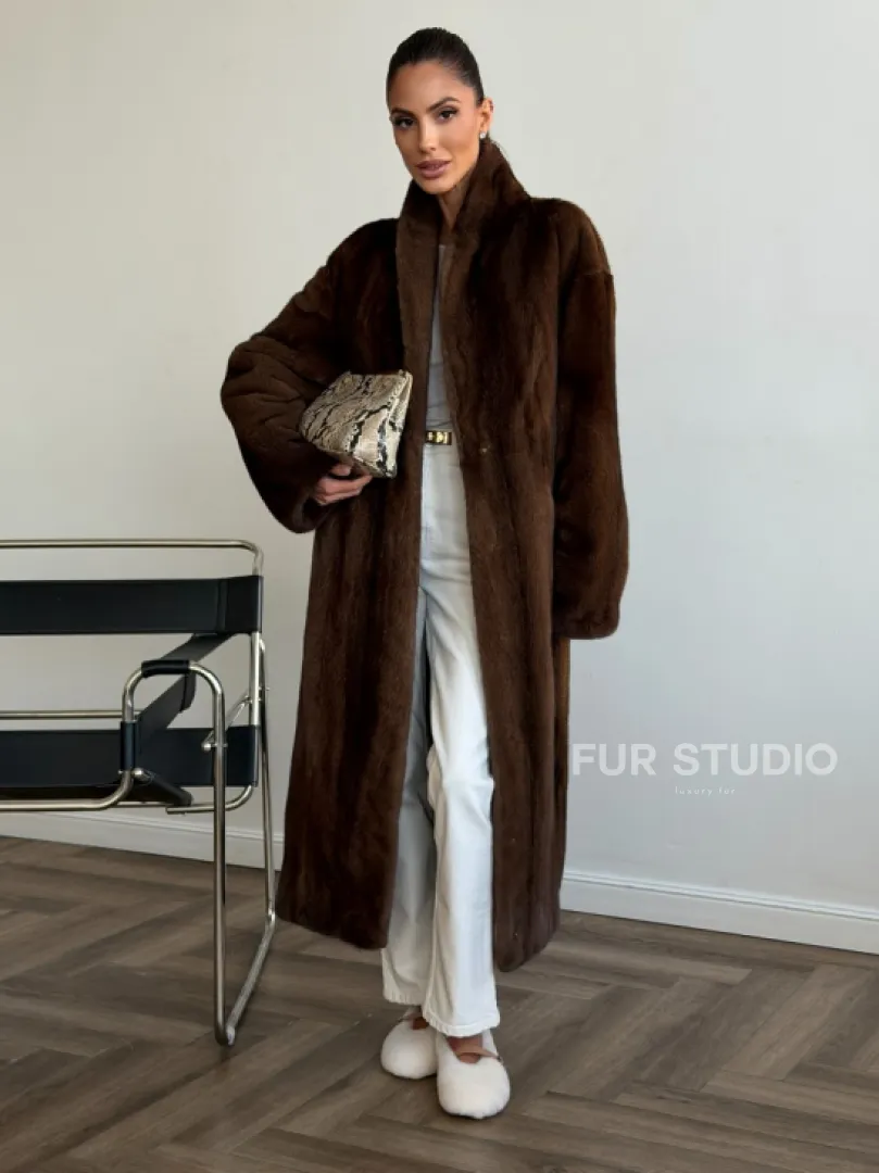 Шуба норковая в роспуск с меховым поясом