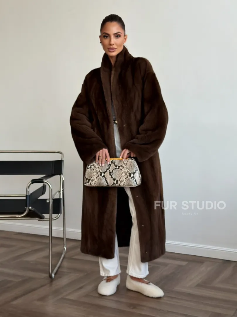 Шуба норковая в роспуск с меховым поясом