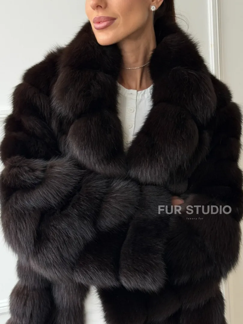 Шуба из куницы английский воротник