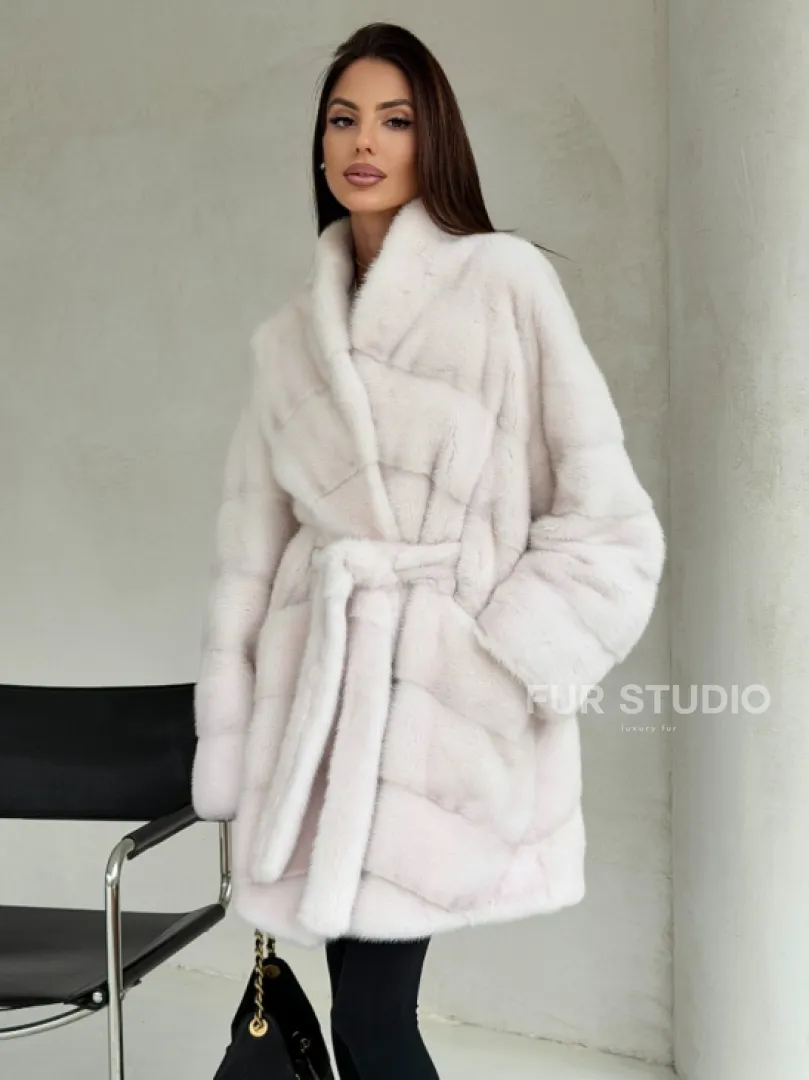 Белая шуба-кимоно, мех норка