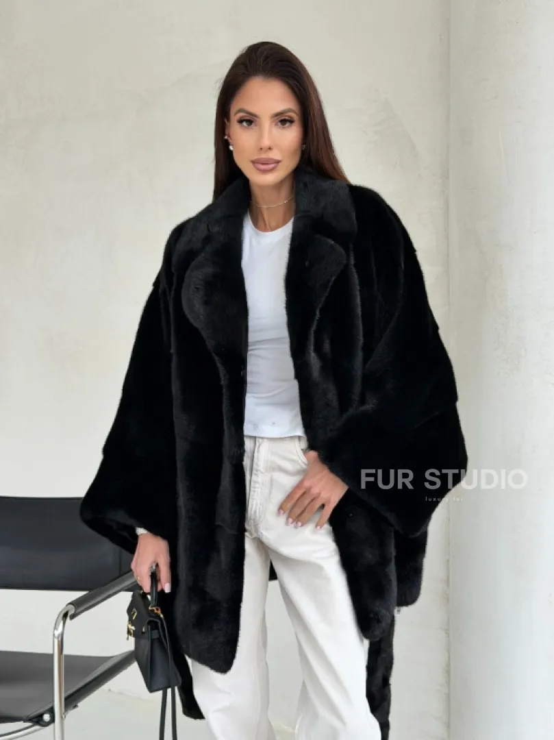 Черная норковая шуба - летучая мышь