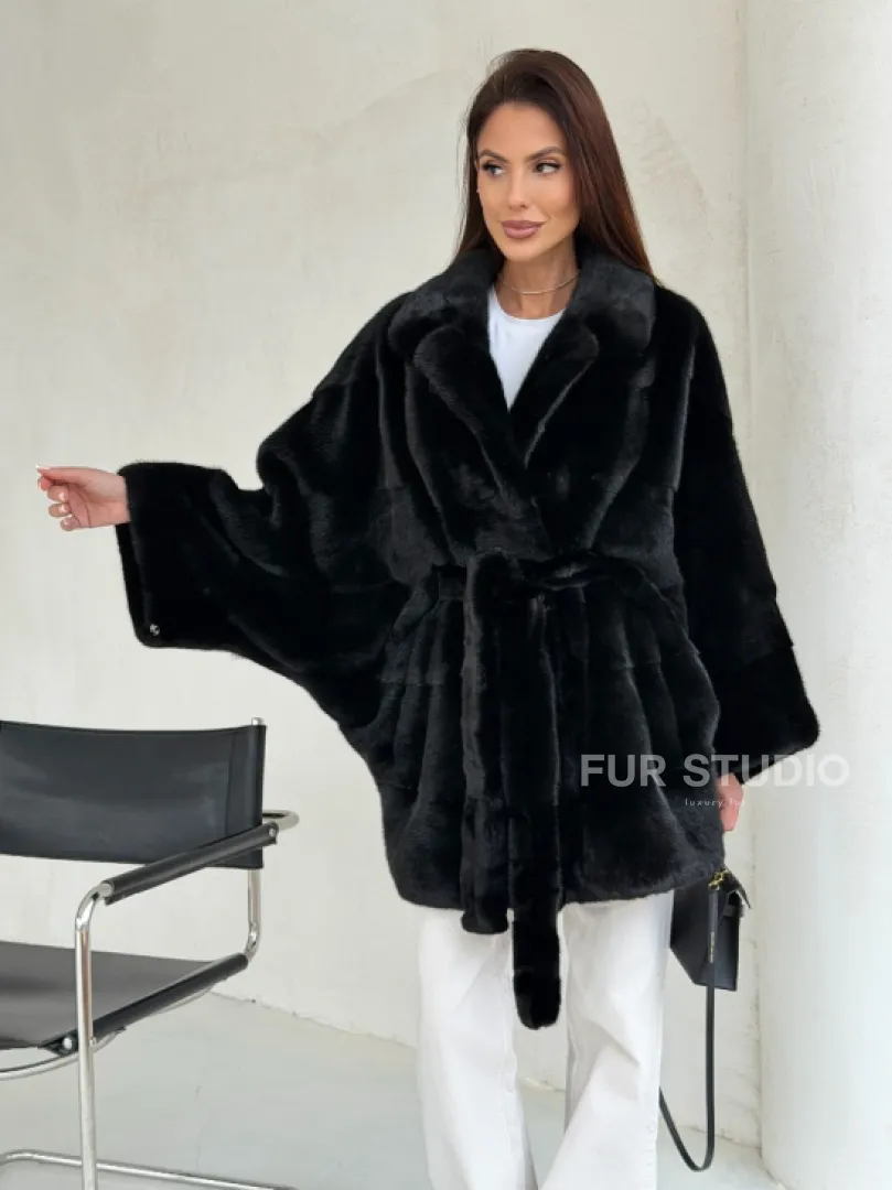 Черная норковая шуба - летучая мышь