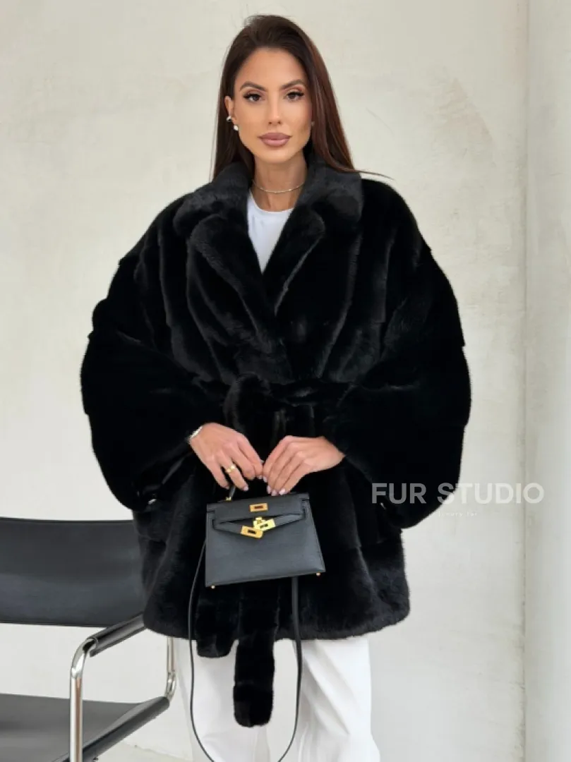 Черная норковая шуба - летучая мышь