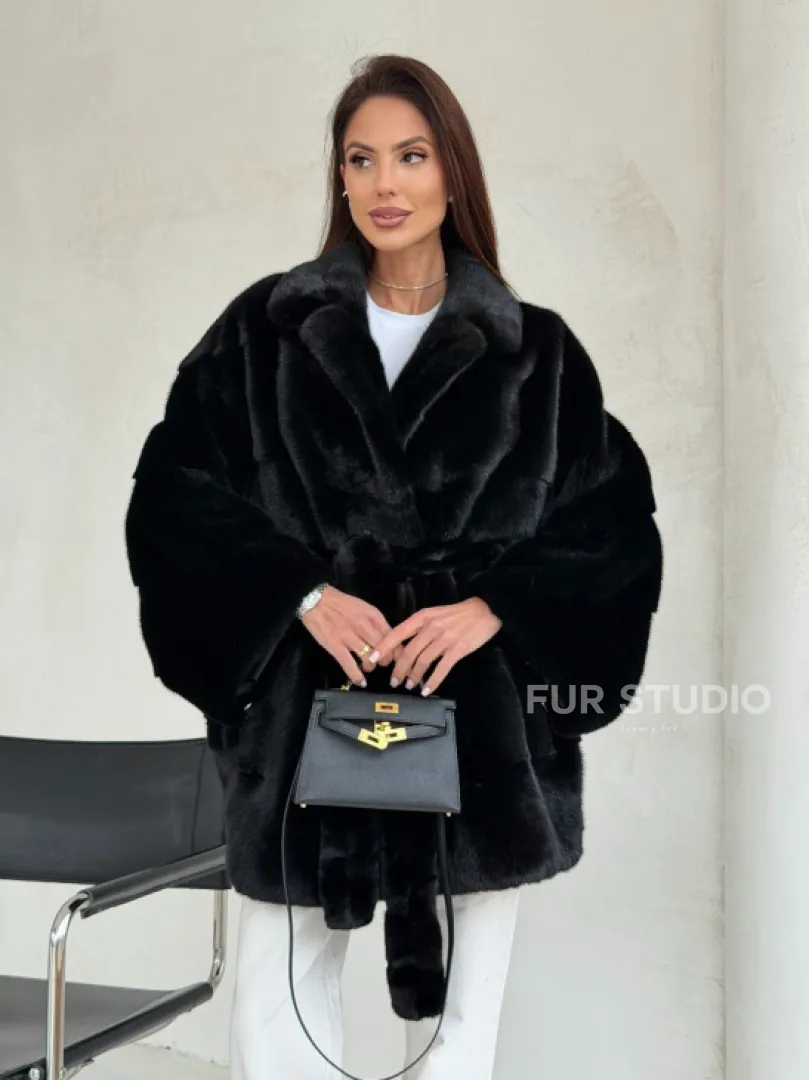 Черная норковая шуба - летучая мышь