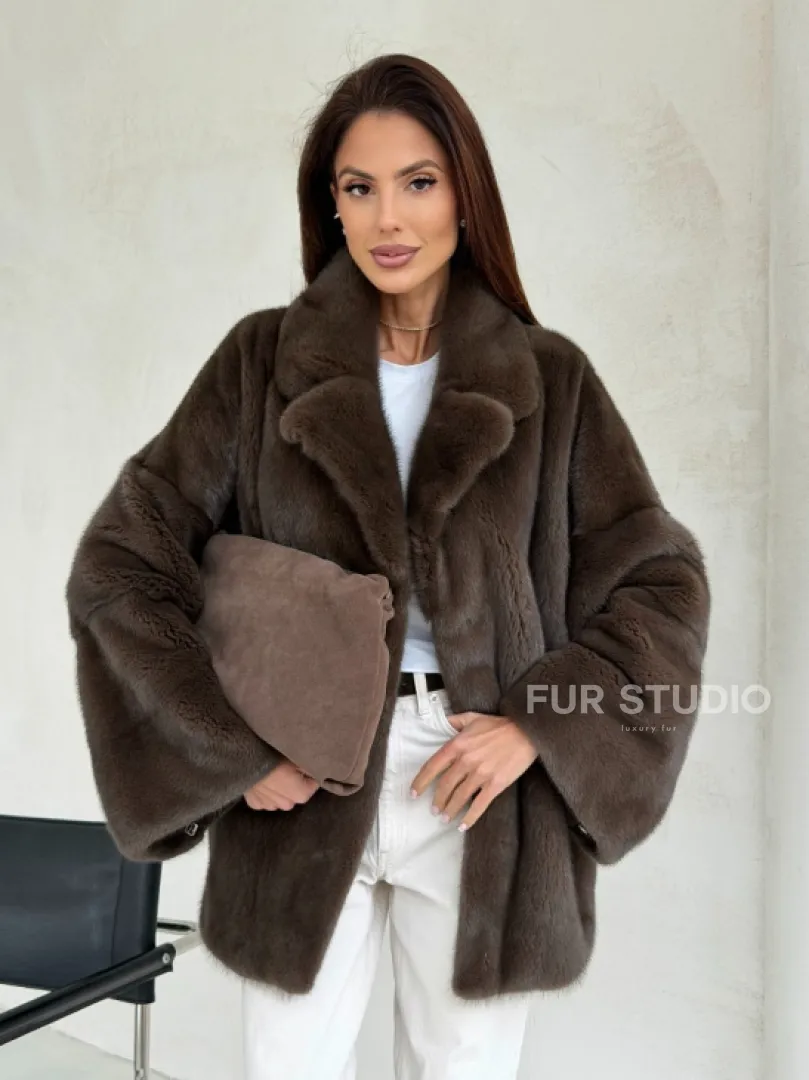 Меховой норковый жакет - английский воротник